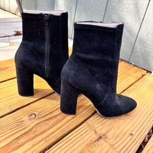 ALDO Black Suede Ankle Boots Block Heel Zip Size 8.5